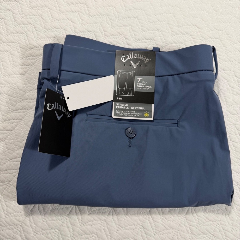NWT Callaway Mens Vintage Indigo Stretch Golf Shorts 38W 7 Inch Inseam UPF 50